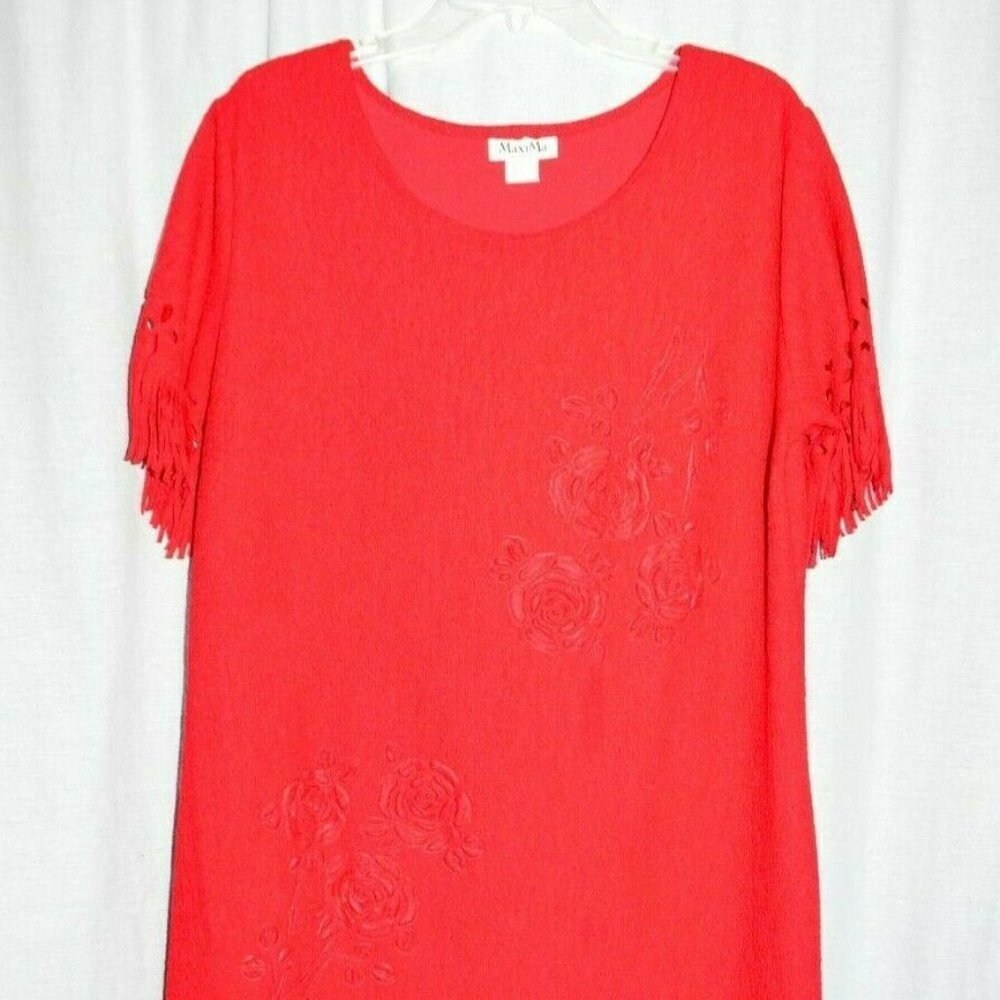MaxiMa Red Floral Vintage Drop Waist Dress Large